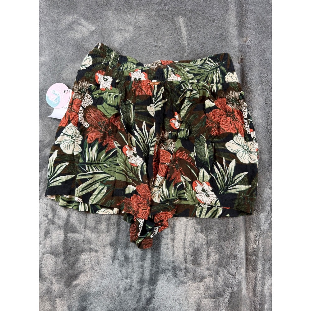 Volcom Coco Ho Belted Shorts Tropical Floral Print‎ Black Red White Size M